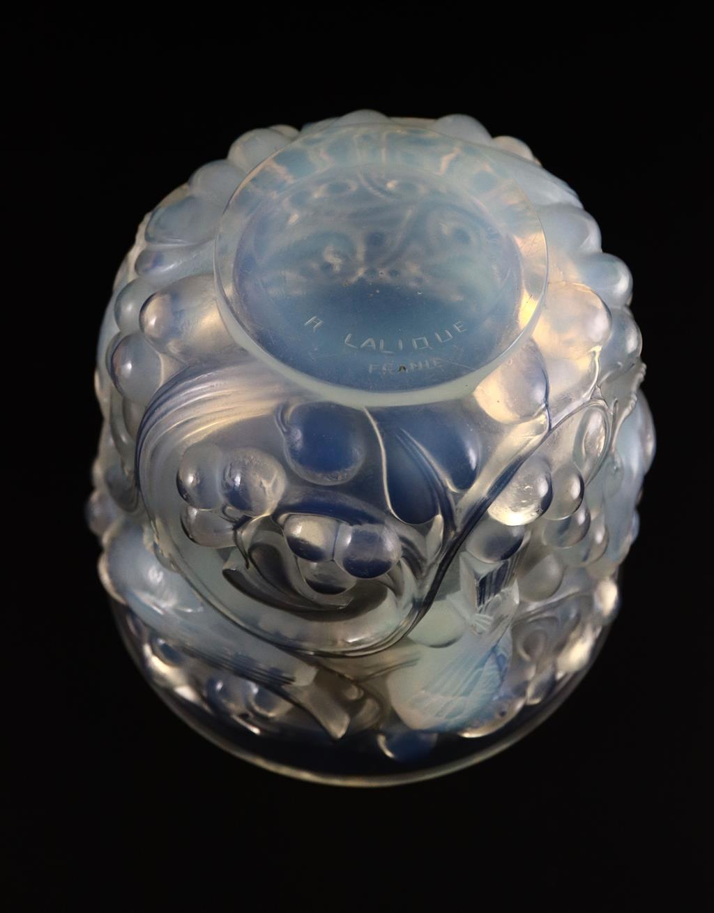 René Lalique. A pre-war opalescent glass Avallon pattern vase, no.986, designed in 1927, 14.5cm high
